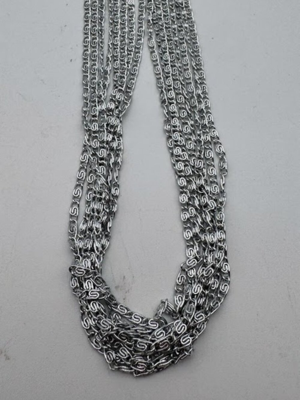 Vintage Sarah Coventry 8-Strand Silver Chain Necklace 15in Signed